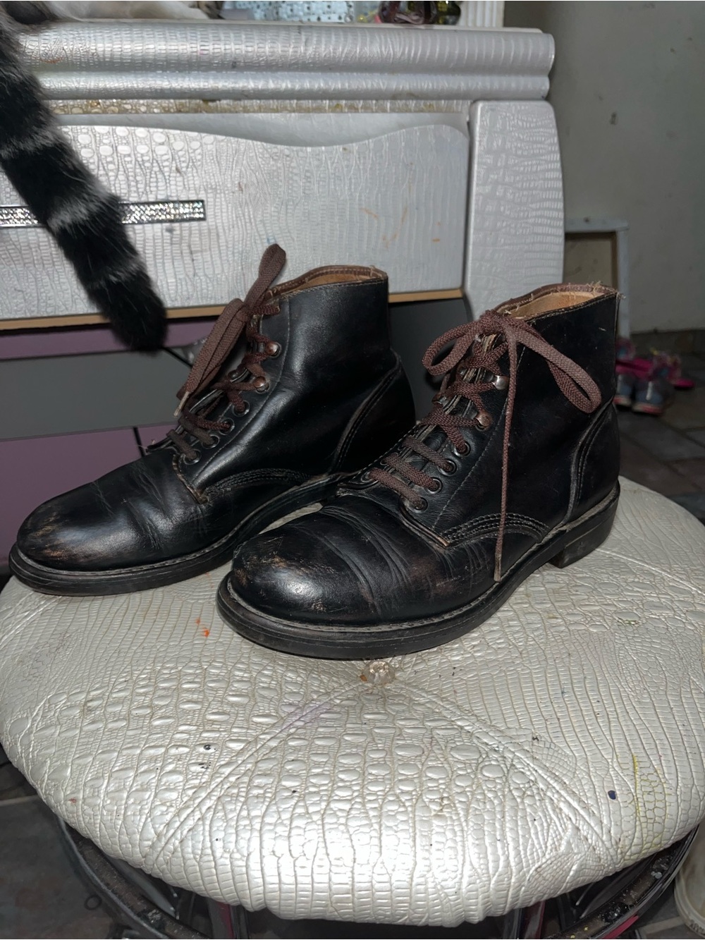 Men's Black Lace-Up vintage Leather Boots “Nitrene” brand I believe